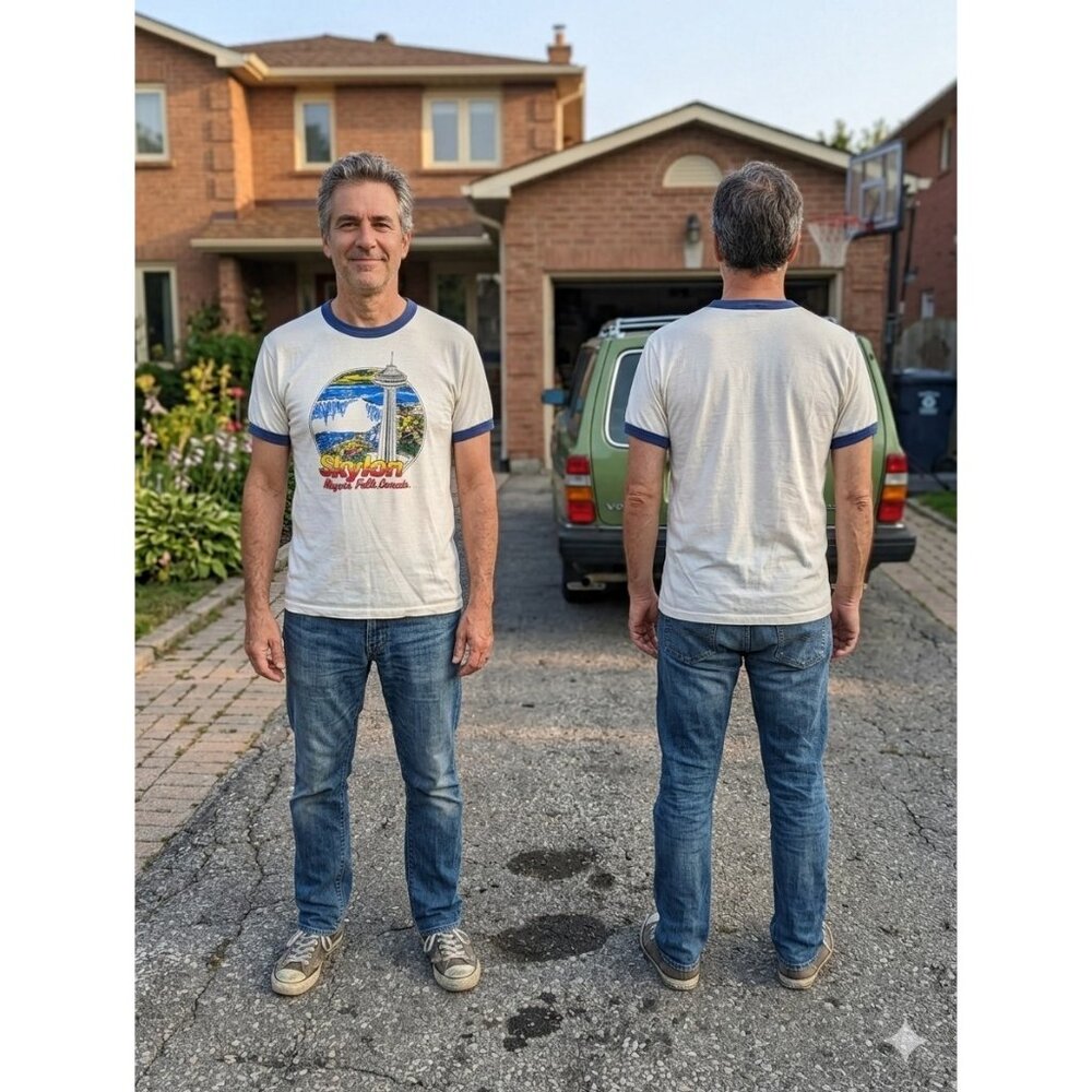 Vintage Skylon Niagara Falls Canada Ringer T-Shirt Watson's 50/50 Size M 70s 80s